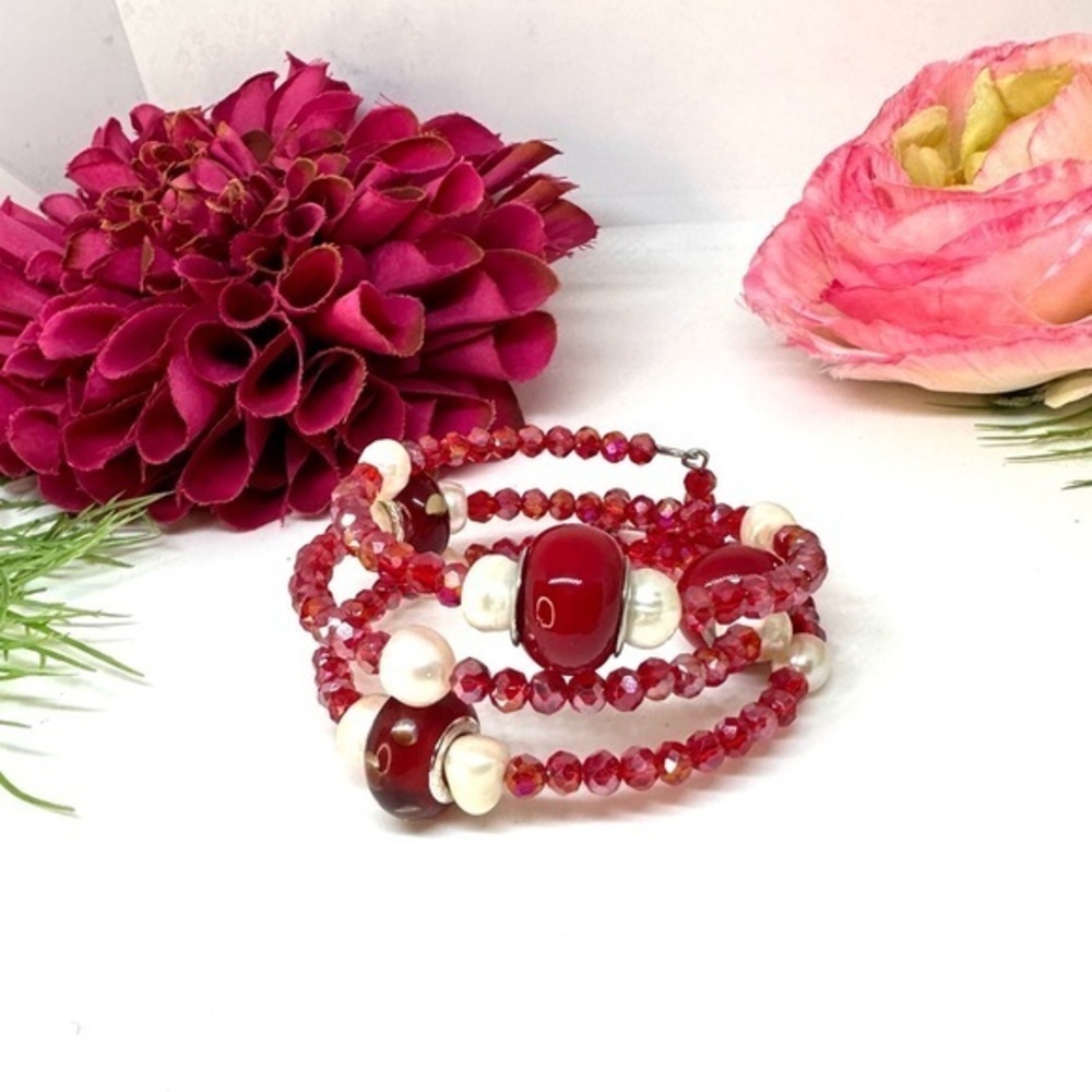 NEW⚜️Freshwater Pearl & Spun Glass Beaded Wraparound Bracelet